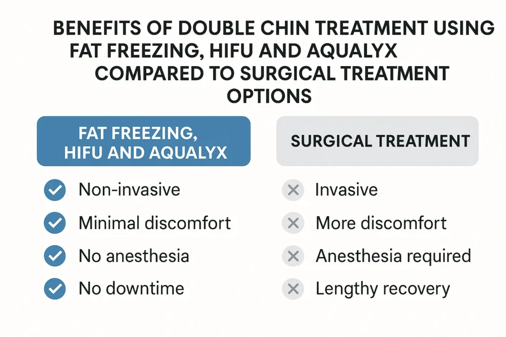 Graphic about the benefits of double chin treatment Liss - from LA LIPO
