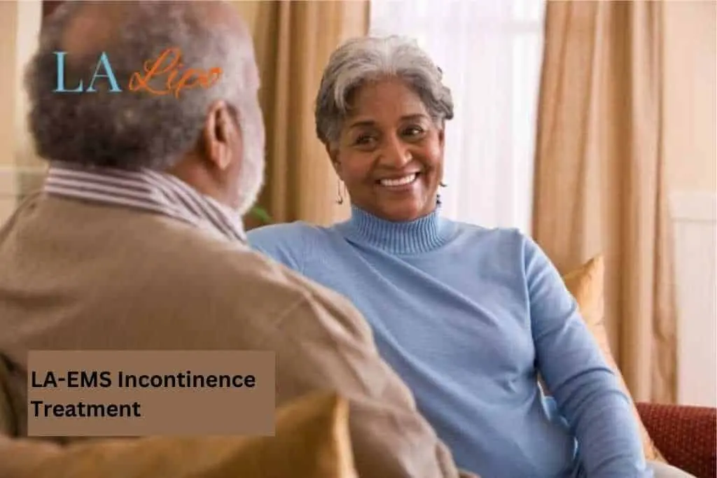 Couple sat smiling at each other - LA-EMS treatment Liss