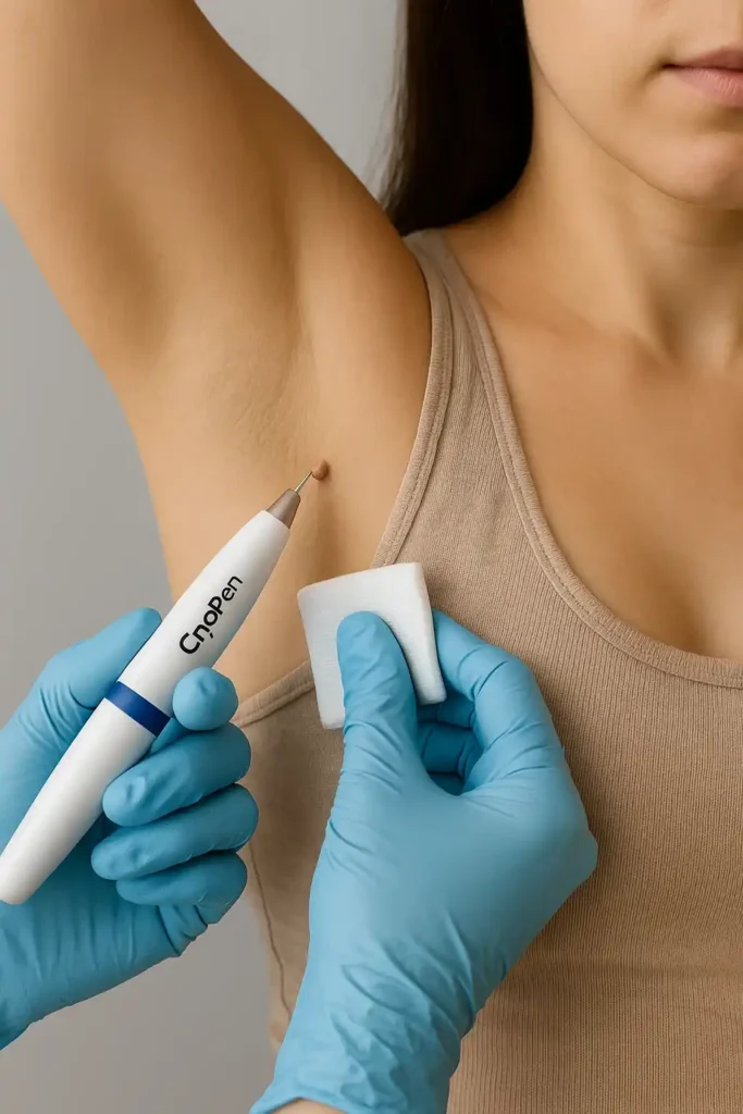 woman having cryopen to remove underarm skin tags Liss