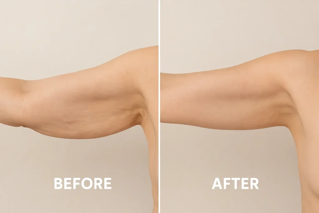 Picture of LA LIPO Liss before and after results of skin tightening treatment on the upper arms.
